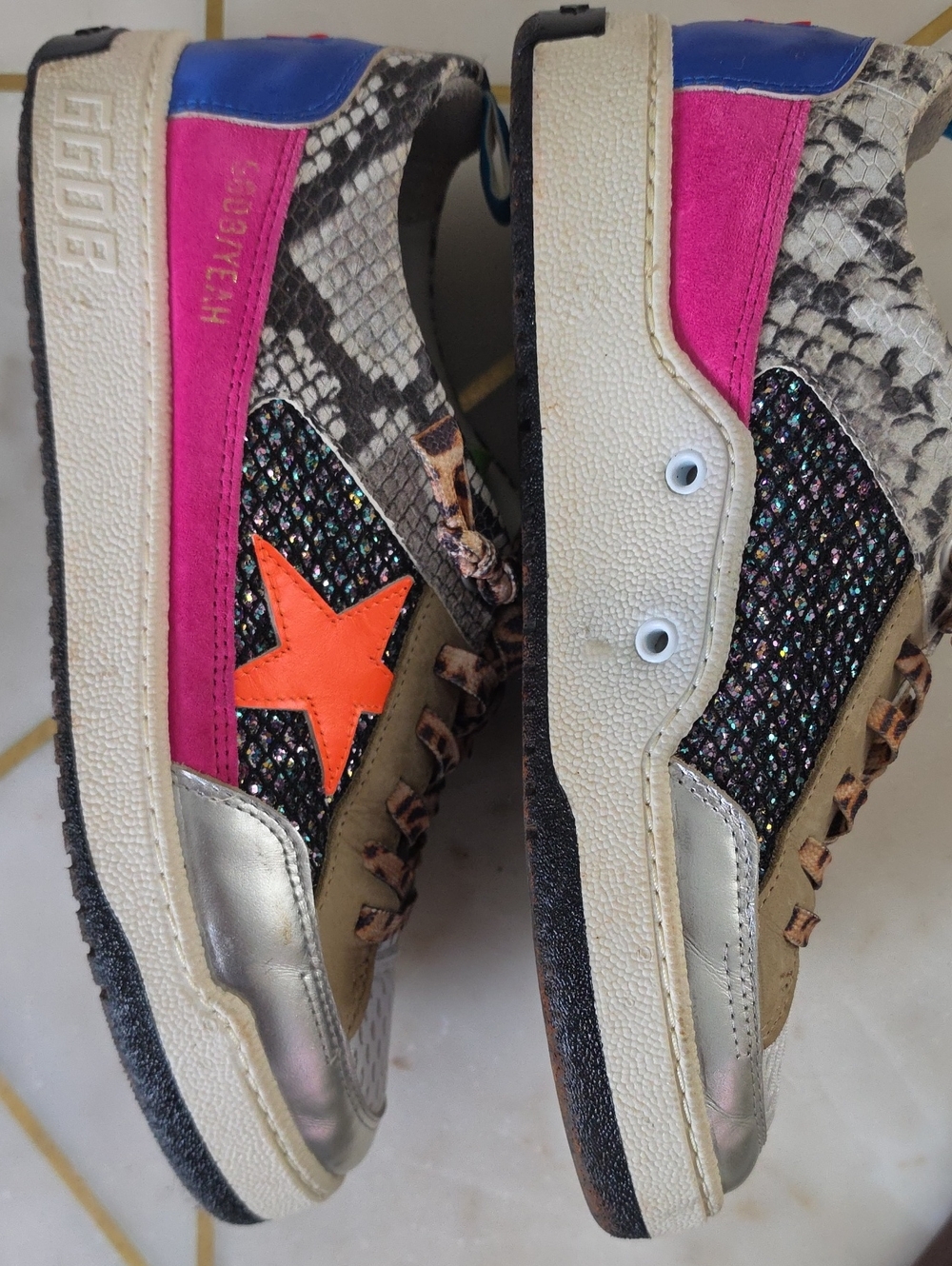 Golden Goose Multicolor Women’s Sneakers with Orange Star Accent